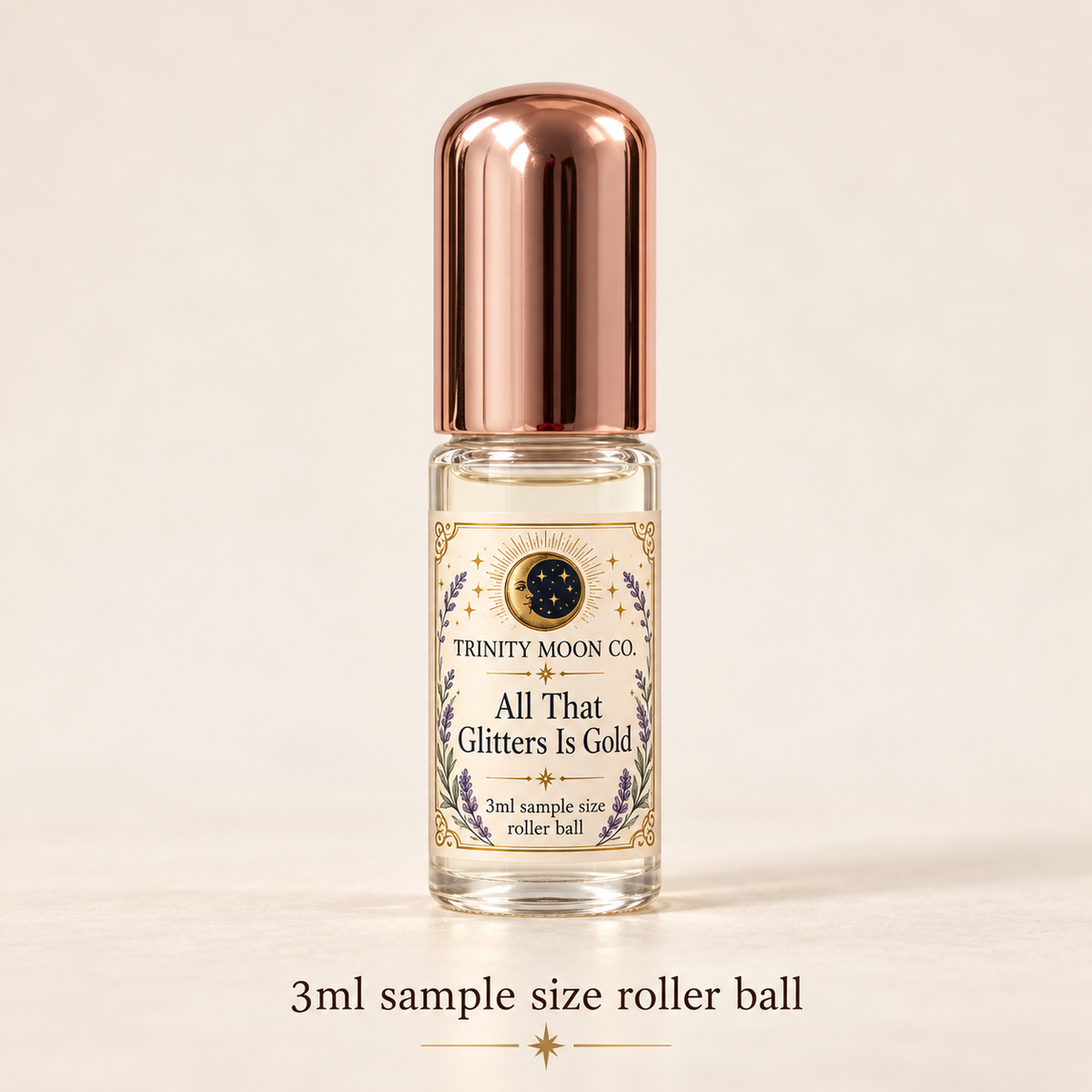 All That Glitters Is Gold — 3ml sample size roller ball, clear glass with rose gold cap