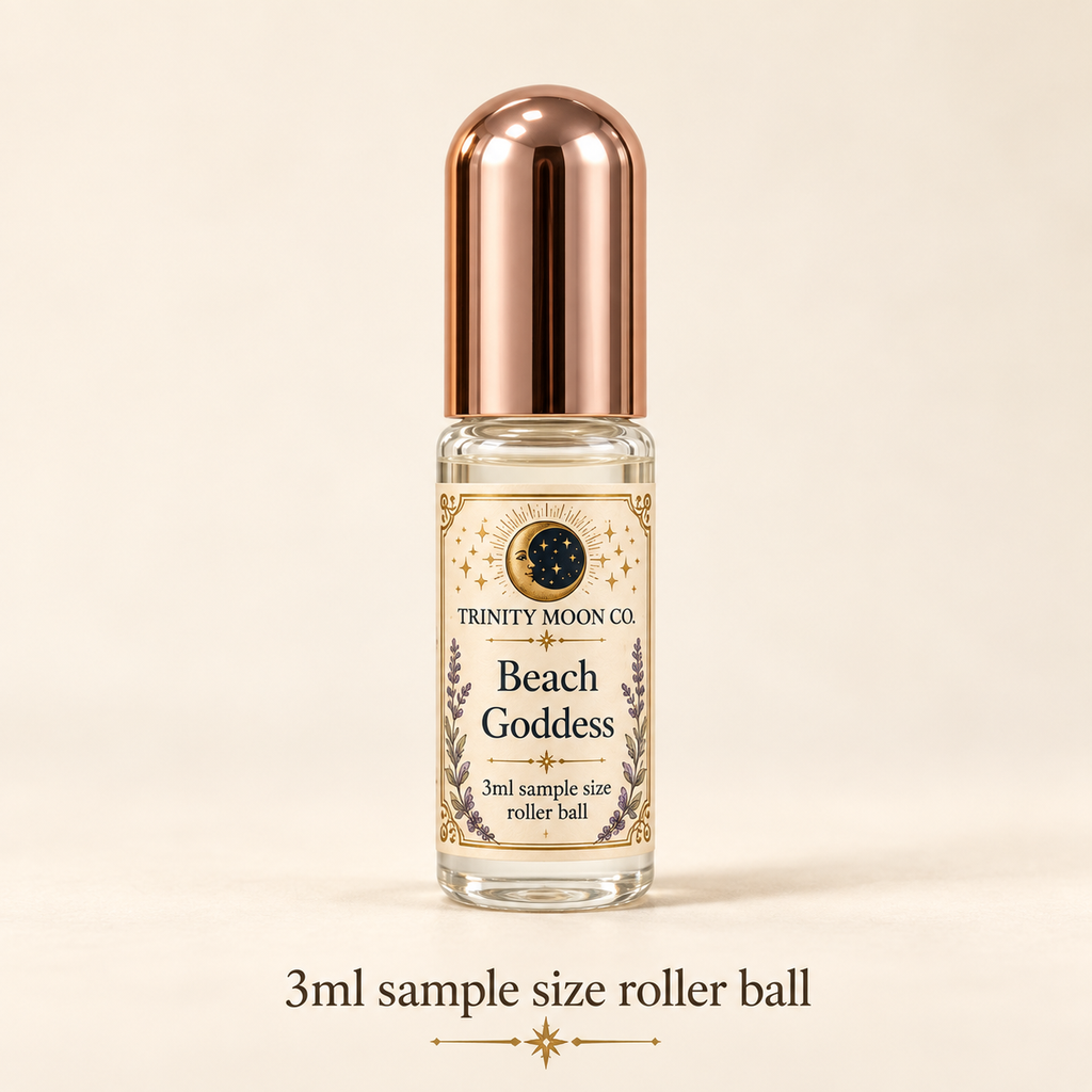Beach Goddess — 3ml sample size roller ball, clear glass with rose gold cap