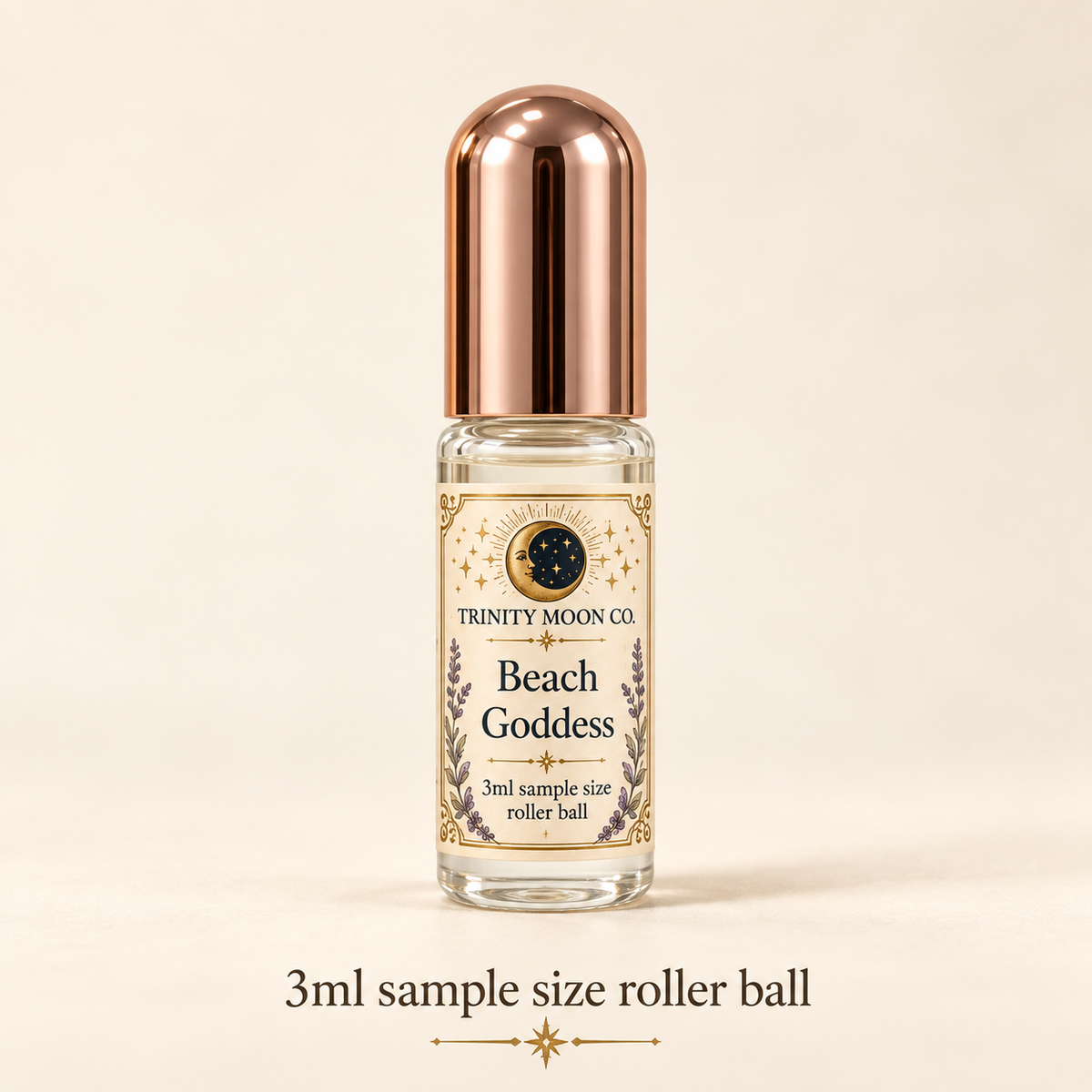 Beach Goddess — 3ml sample size roller ball, clear glass with rose gold cap
