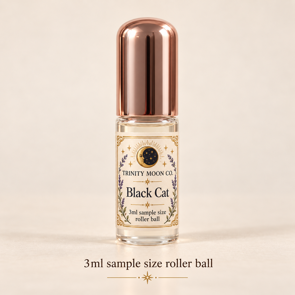 Black Cat — 3ml sample size roller ball, clear glass with rose gold cap