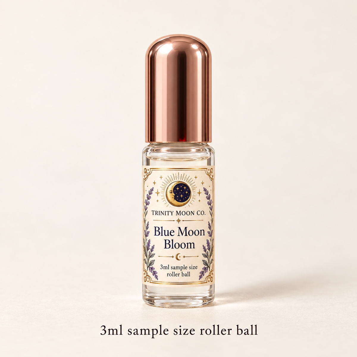 Blue Moon Bloom — 3ml sample size roller ball, clear glass with rose gold cap