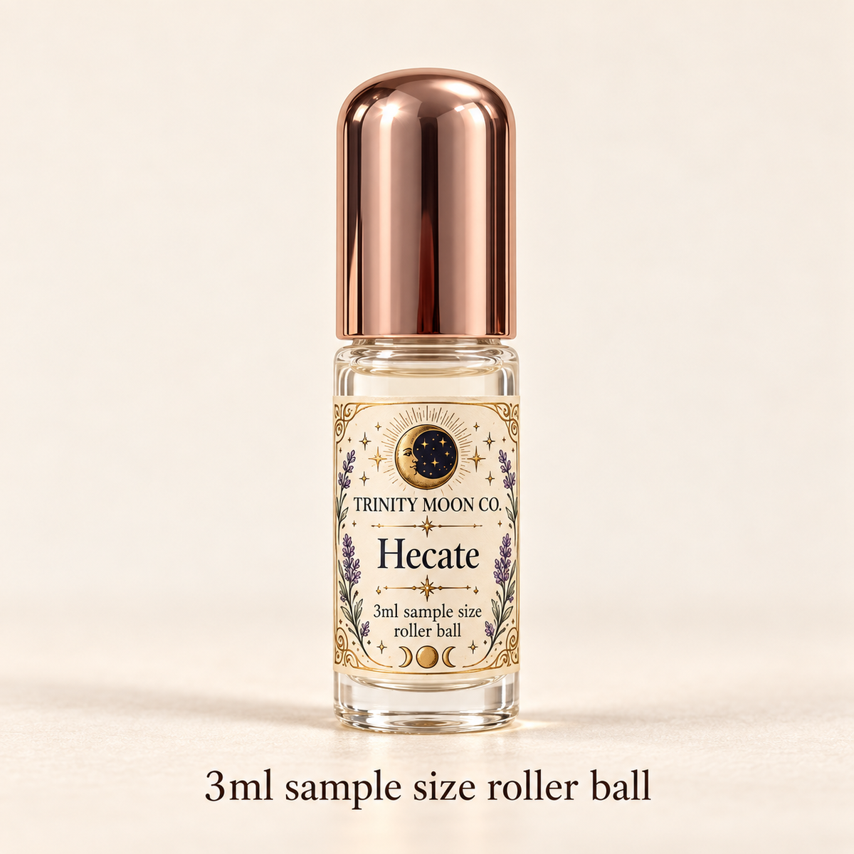 Hecate — 3ml sample size roller ball, clear glass with rose gold cap