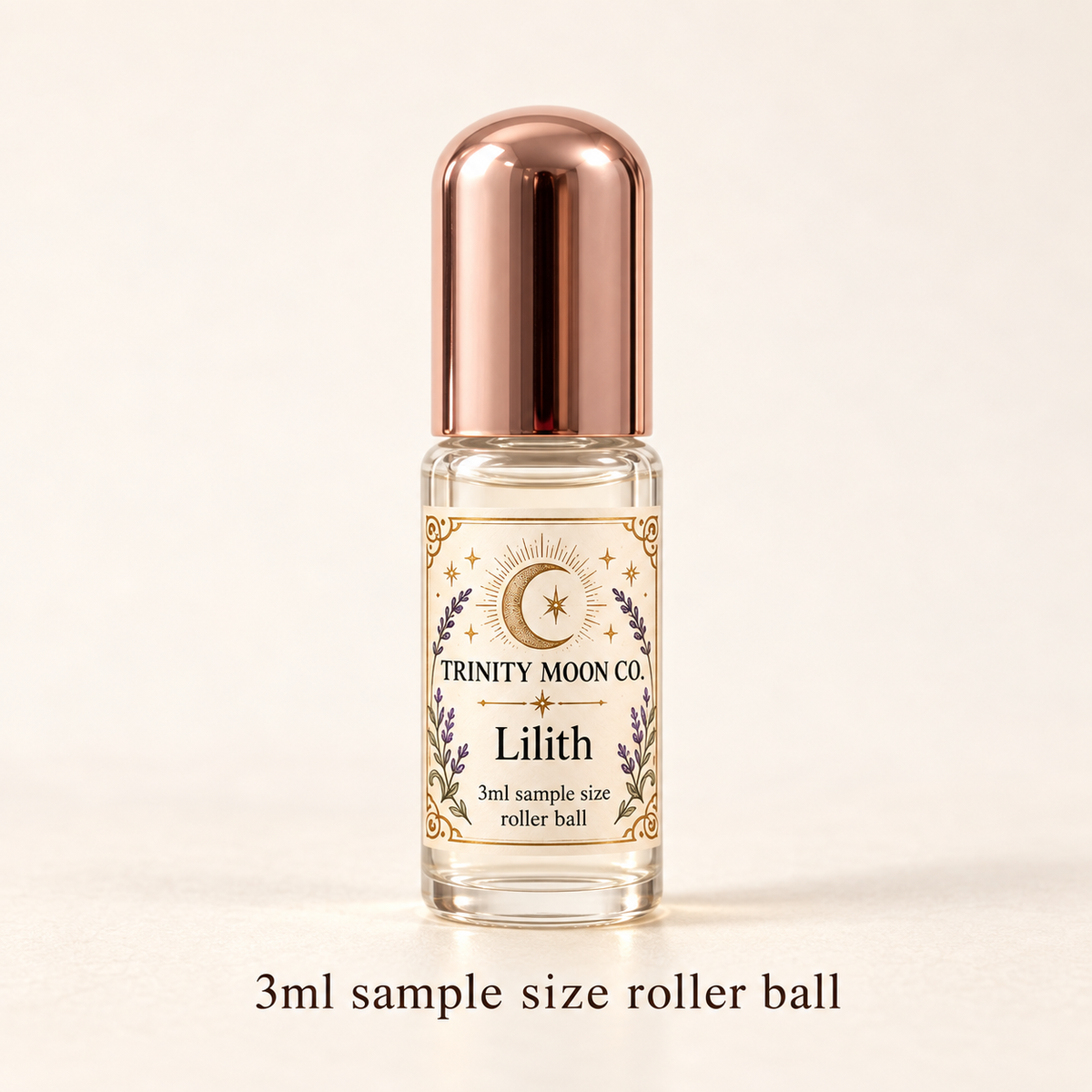 Lilith — 3ml sample size roller ball, clear glass with rose gold cap