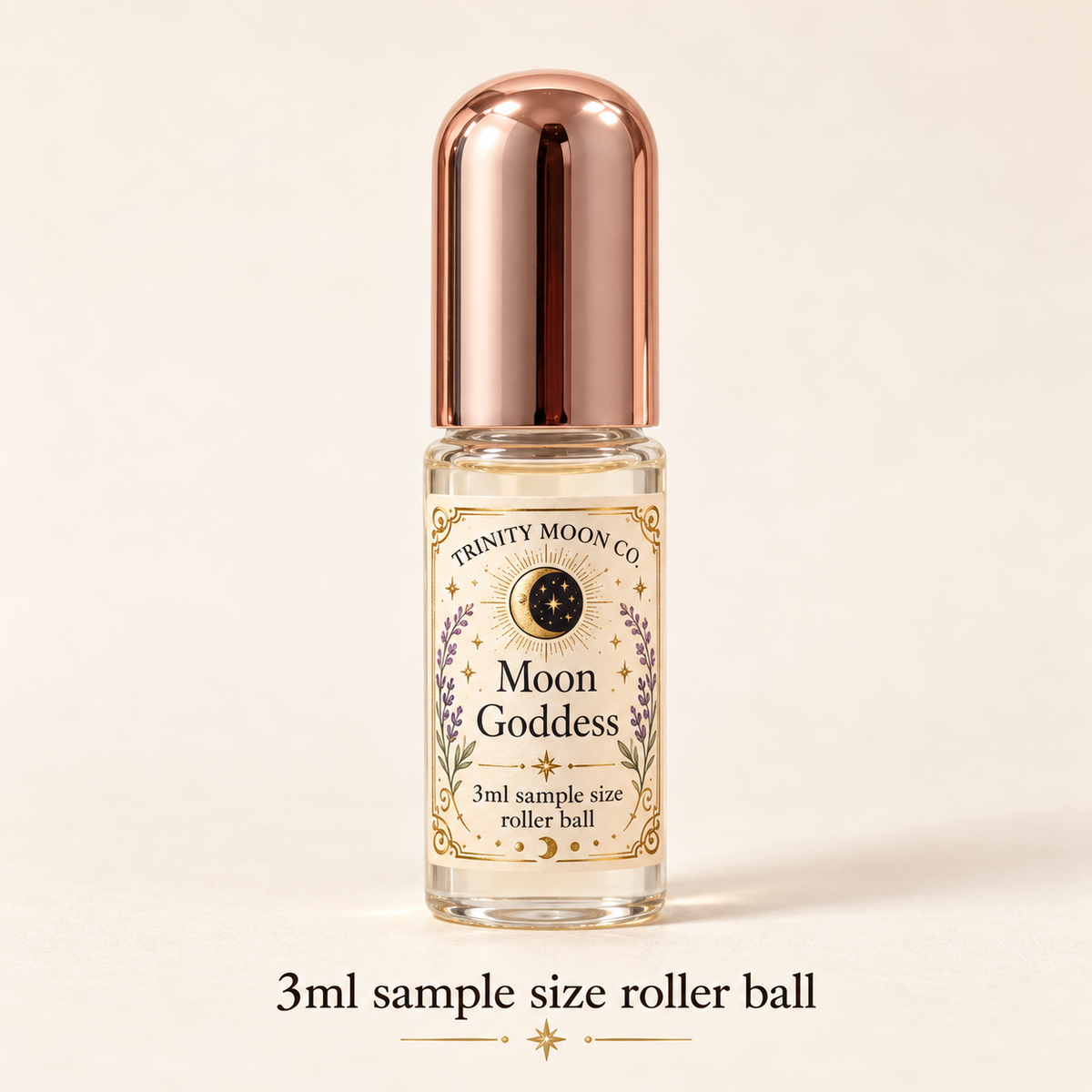 Moon Goddess — 3ml sample size roller ball, clear glass with rose gold cap