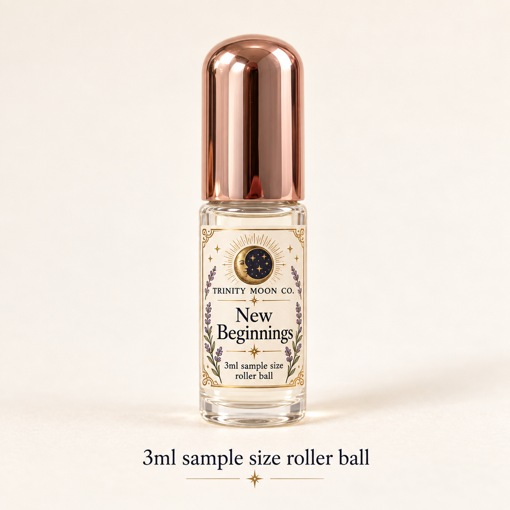 New Beginnings — 3ml sample size roller ball, clear glass with rose gold cap