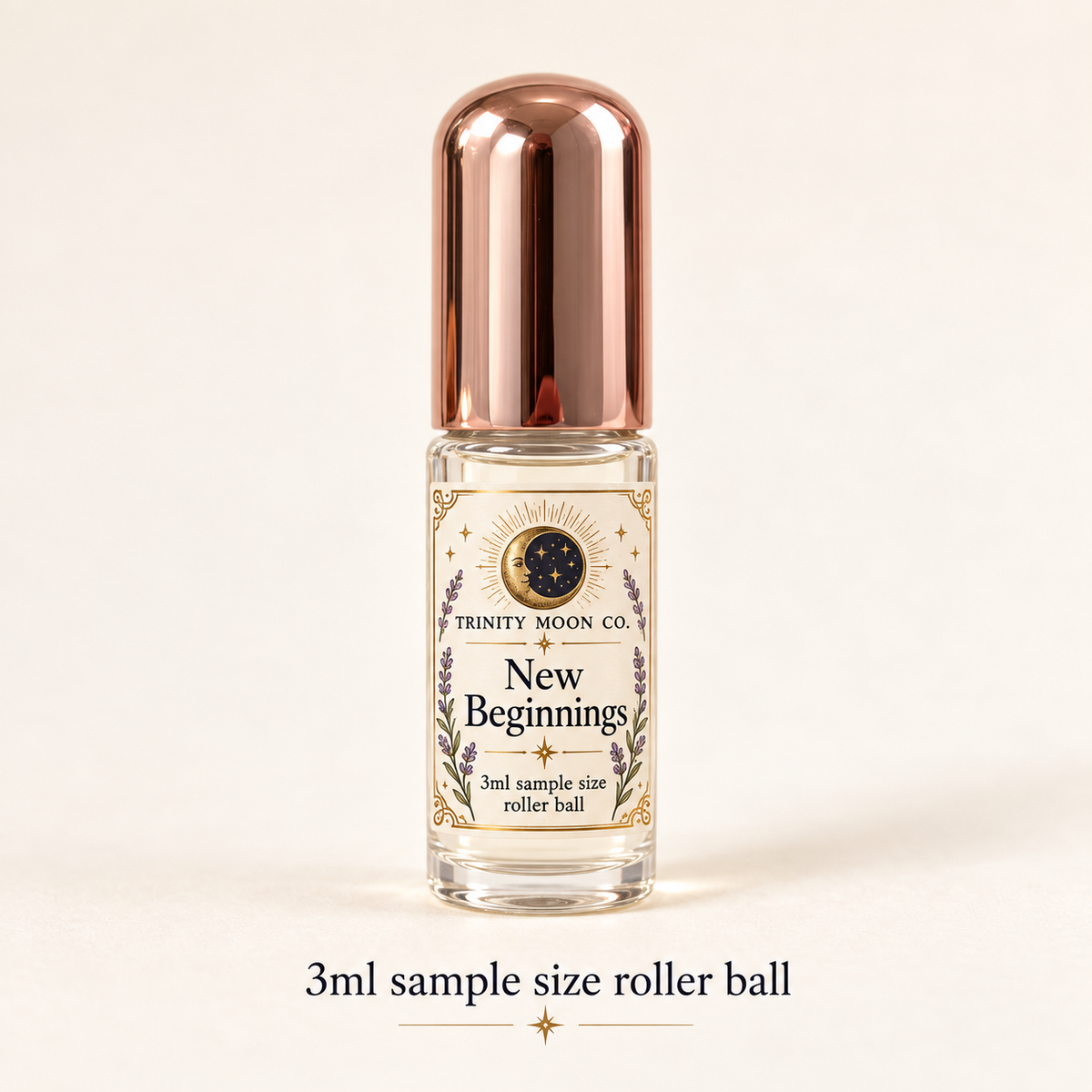 New Beginnings — 3ml sample size roller ball, clear glass with rose gold cap