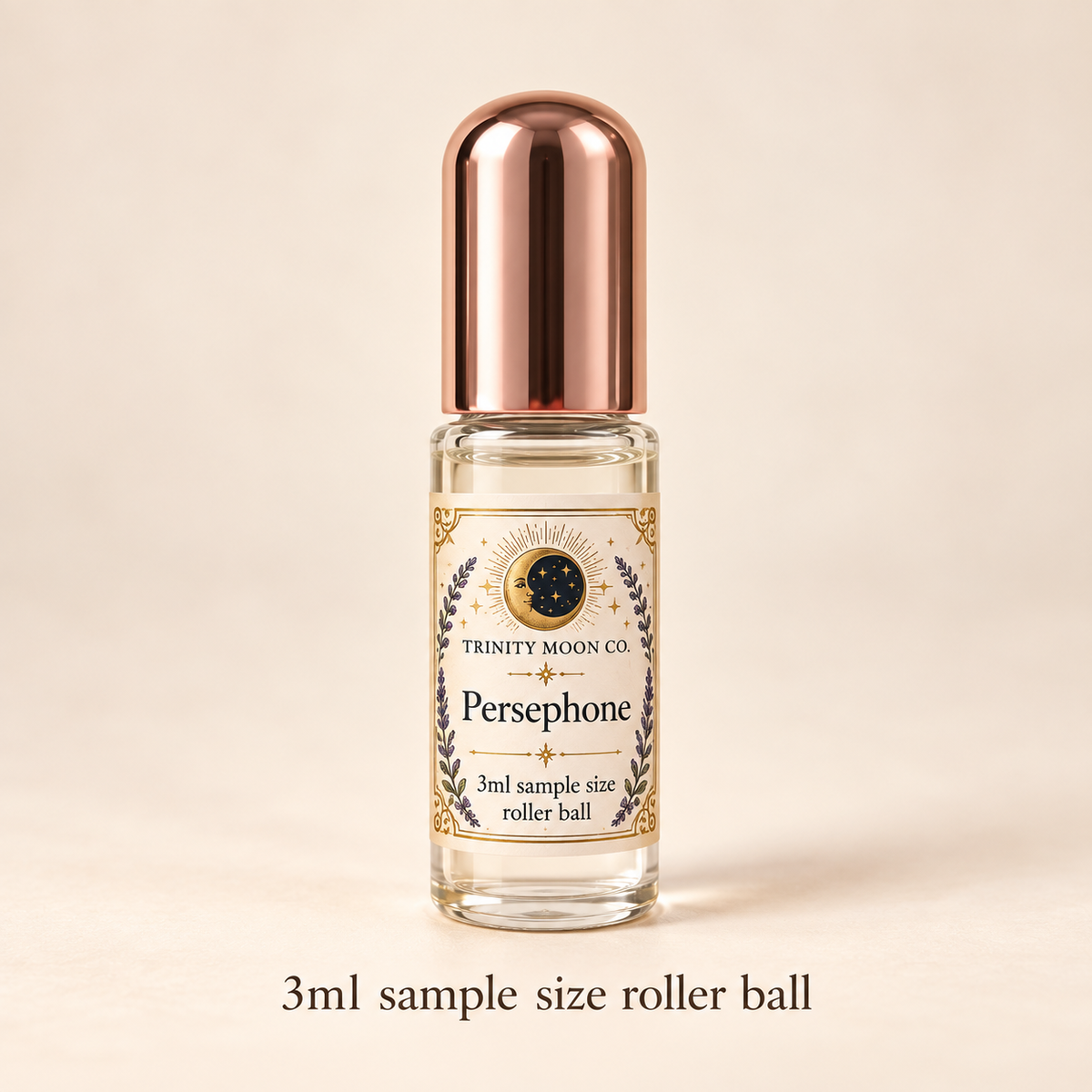 Persephone — 3ml sample size roller ball, clear glass with rose gold cap