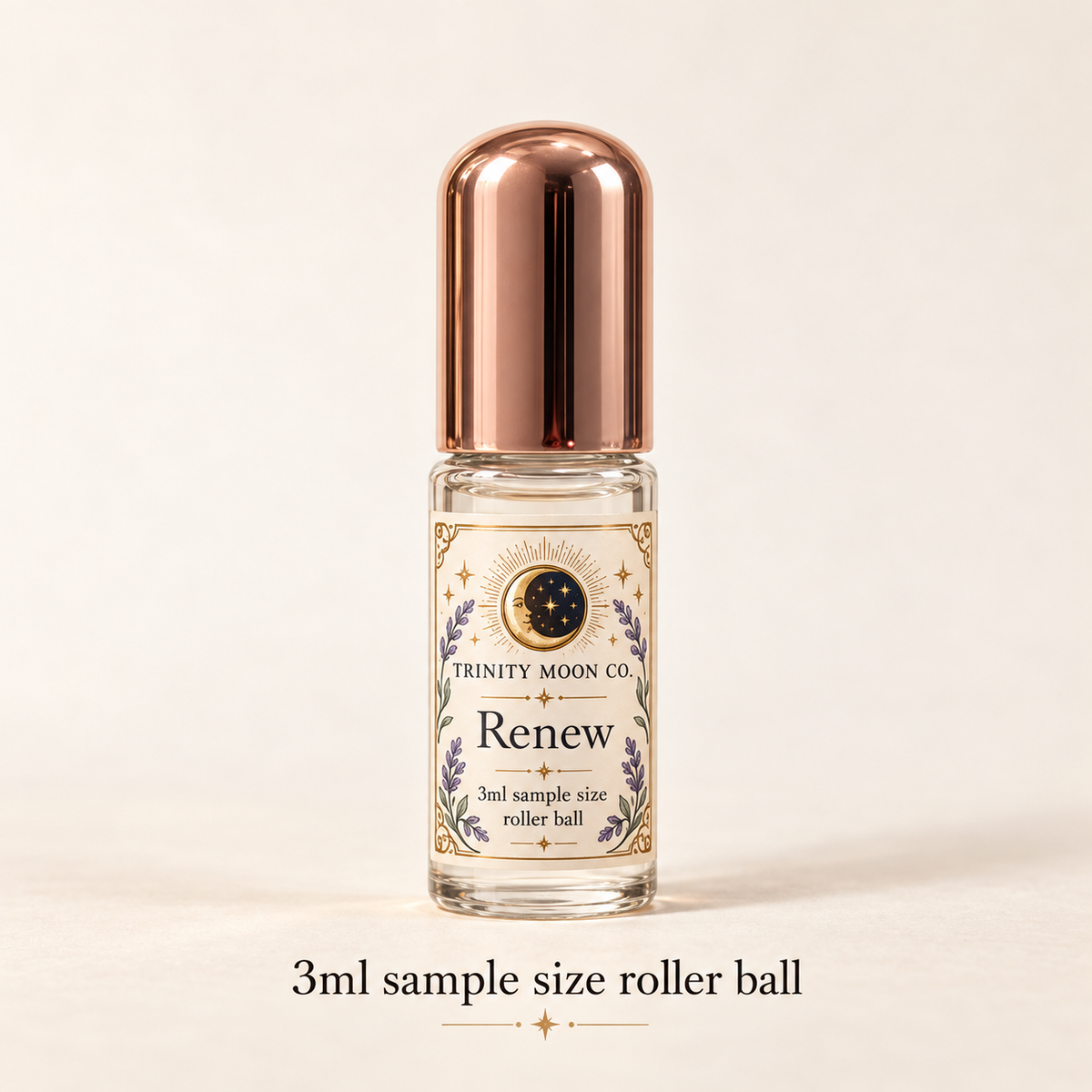Renew — 3ml sample size roller ball, clear glass with rose gold cap