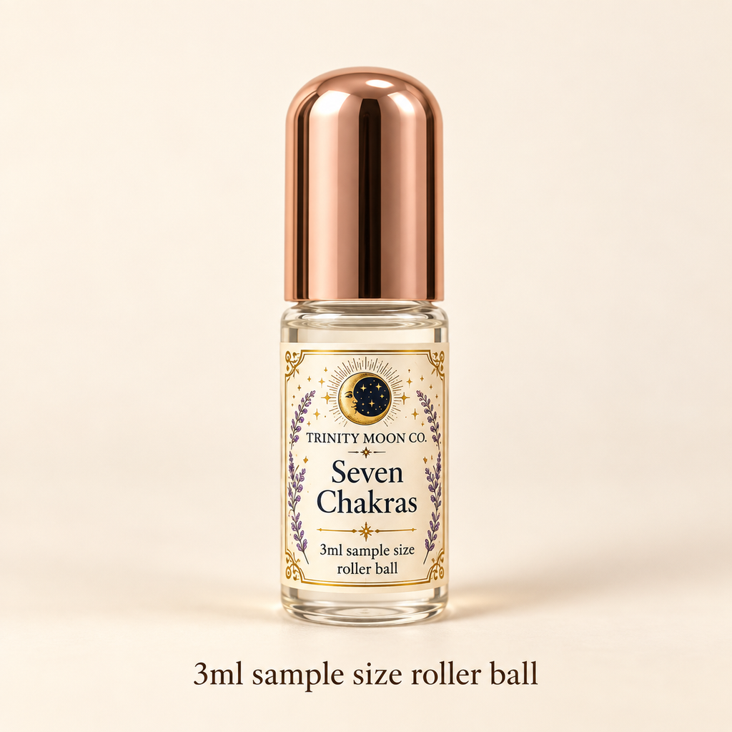 Seven Chakras — 3ml sample size roller ball, clear glass with rose gold cap