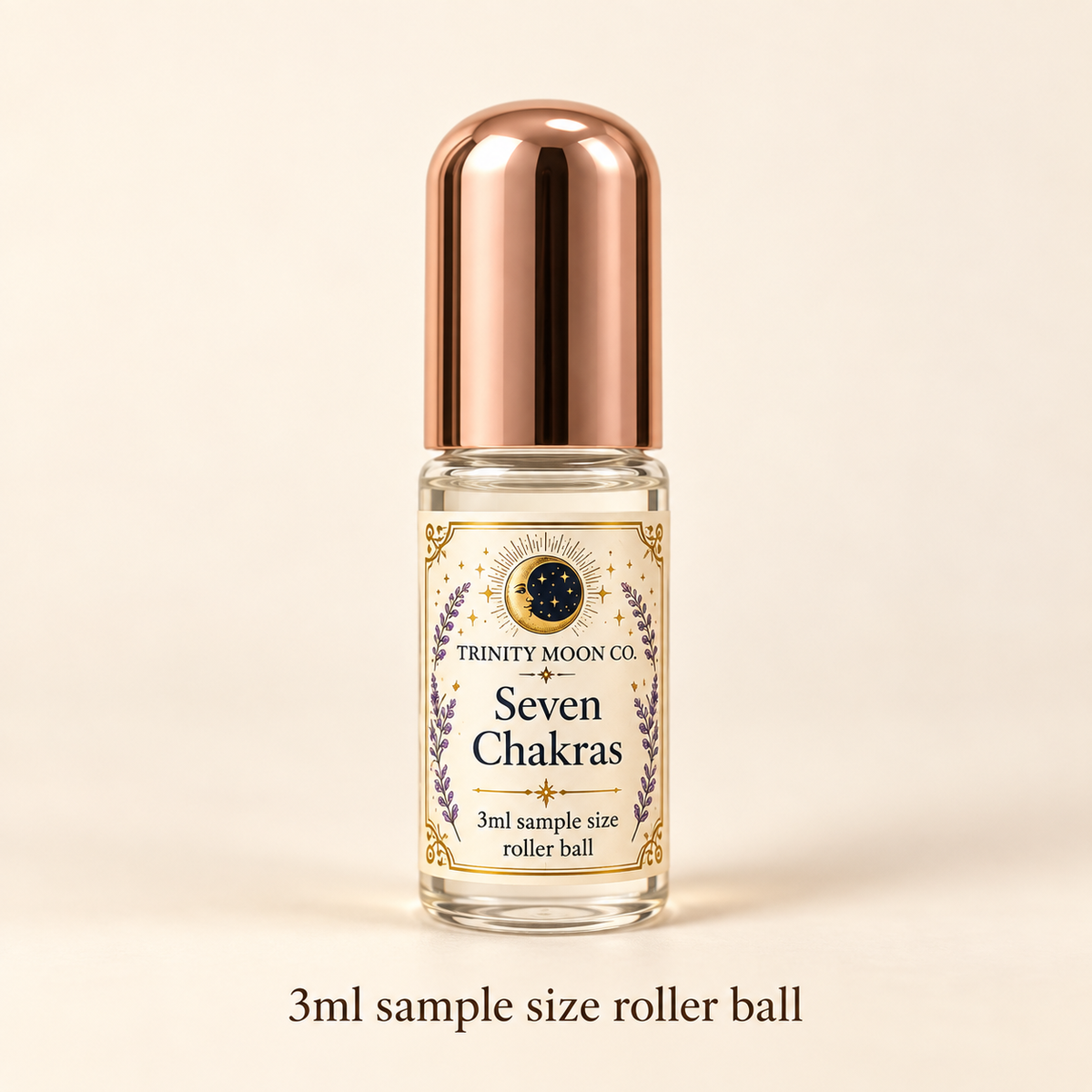 Seven Chakras — 3ml sample size roller ball, clear glass with rose gold cap