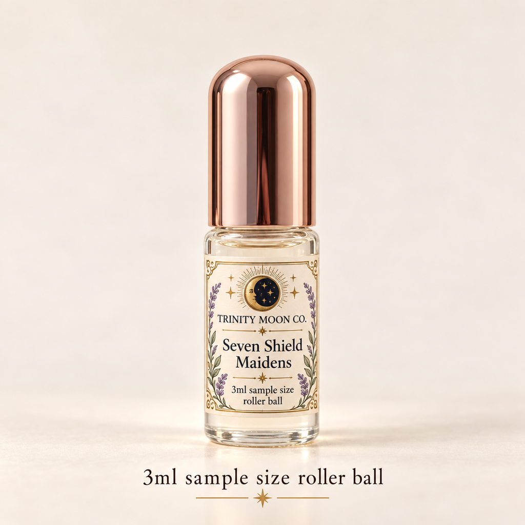 Seven Shield Maidens — 3ml sample size roller ball, clear glass with rose gold cap