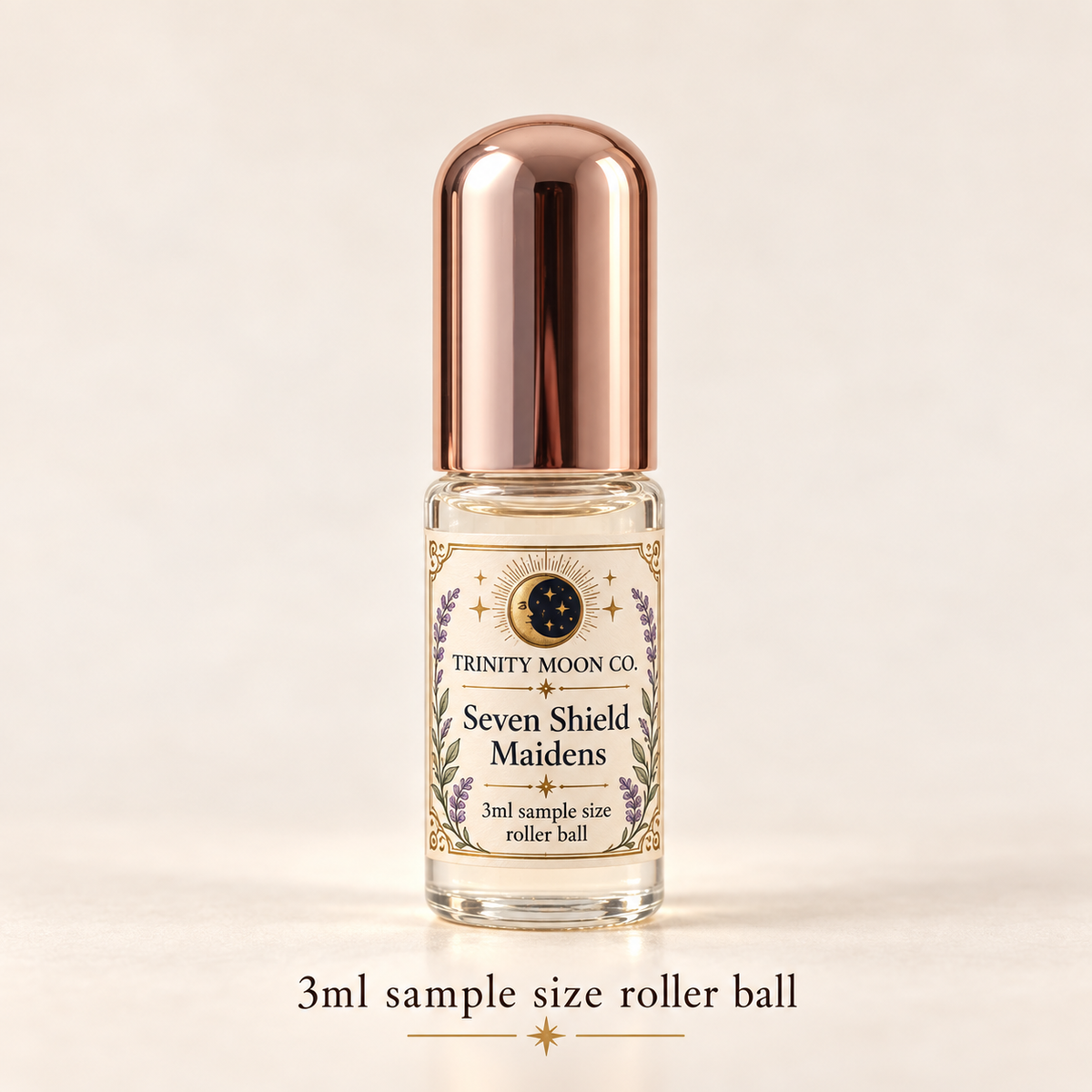 Seven Shield Maidens — 3ml sample size roller ball, clear glass with rose gold cap