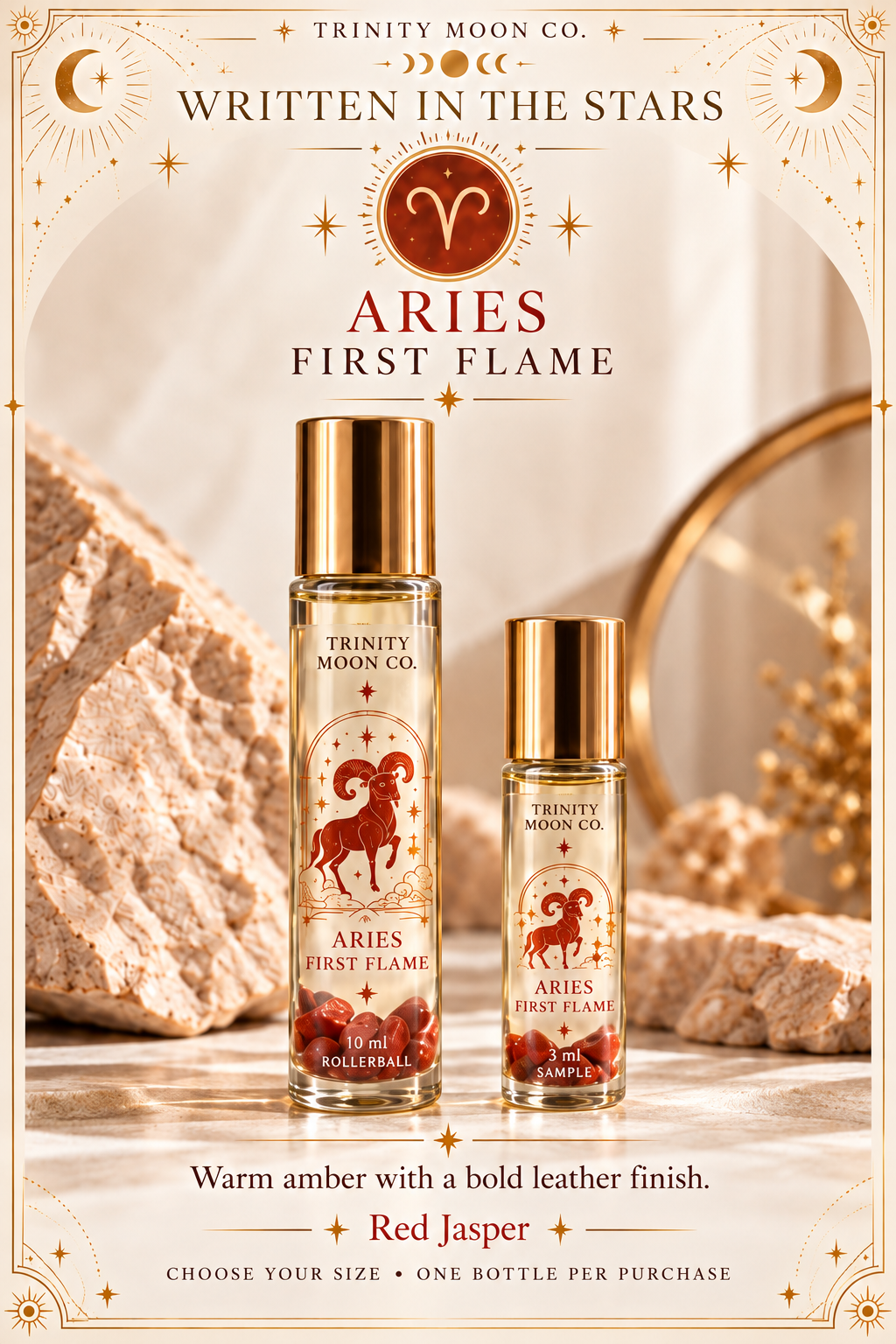 Aries — First Flame | Zodiac Perfume Oil — 10 ml and 3 ml size options; one bottle per purchase