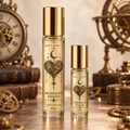 Midnight Engine perfume oil, 10 ml and 3 ml size options in clear bottles with gold tops; one bottle per purchase