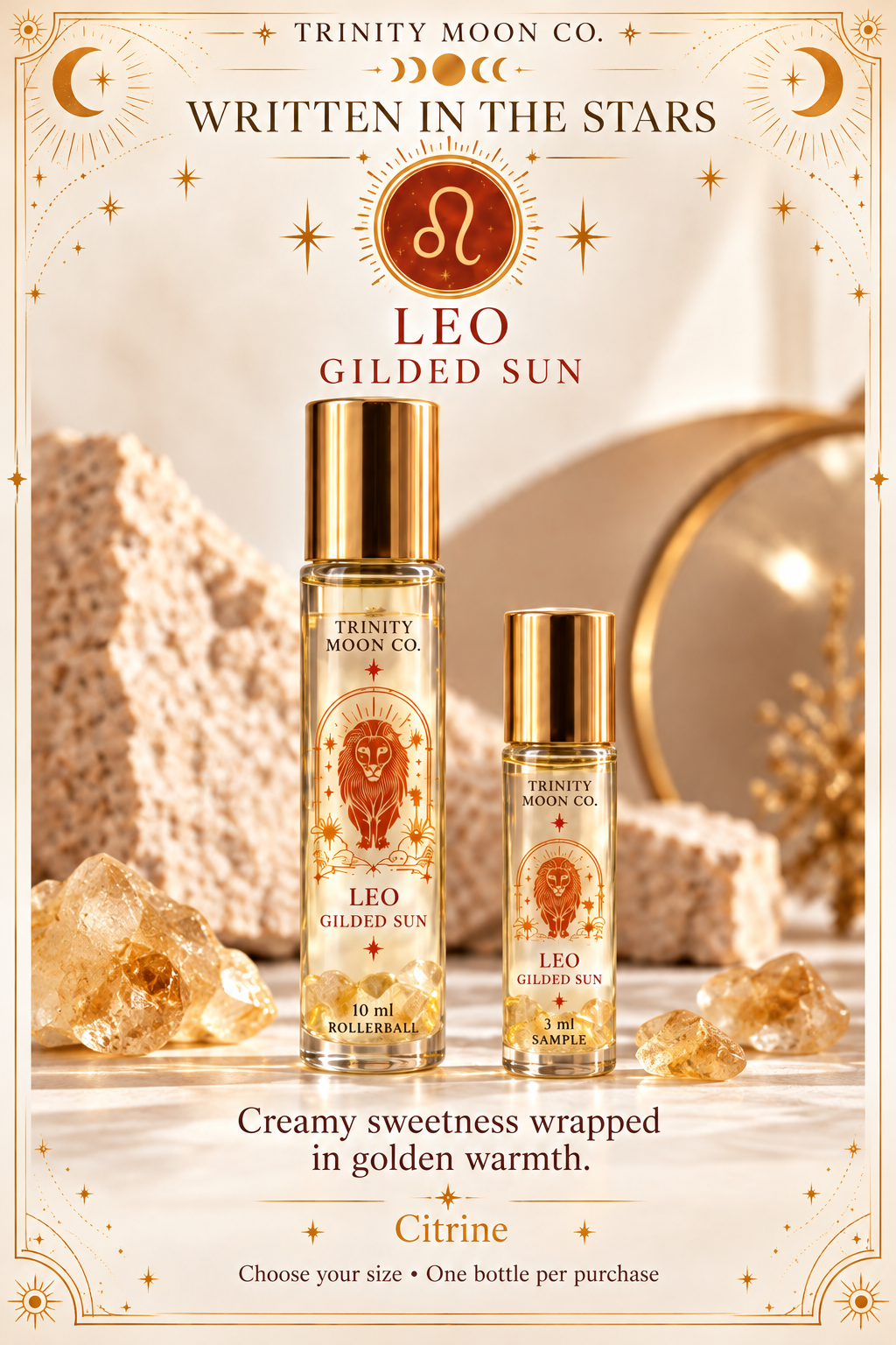 Leo — Gilded Sun | Zodiac Perfume Oil — 10 ml and 3 ml size options; one bottle per purchase