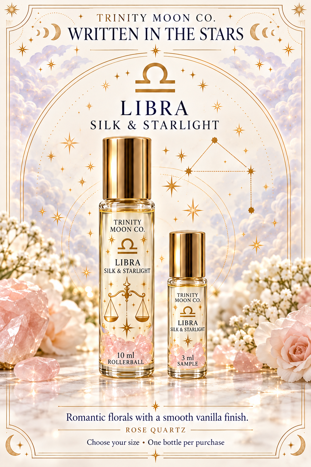 Libra — Silk & Starlight | Zodiac Perfume Oil — 10 ml and 3 ml size options; one bottle per purchase