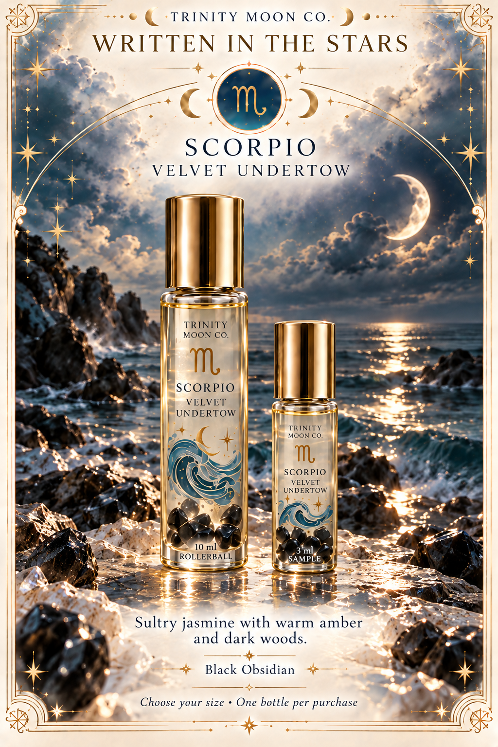 Scorpio — Velvet Undertow | Zodiac Perfume Oil — 10 ml and 3 ml size options; one bottle per purchase