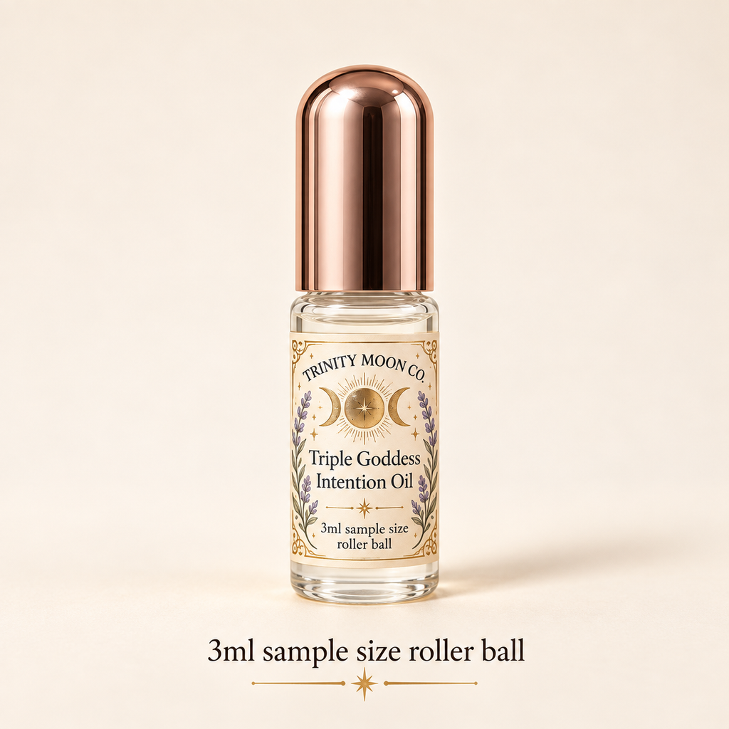 Triple Goddess Intention Oil — 3ml sample size roller ball, clear glass with rose gold cap